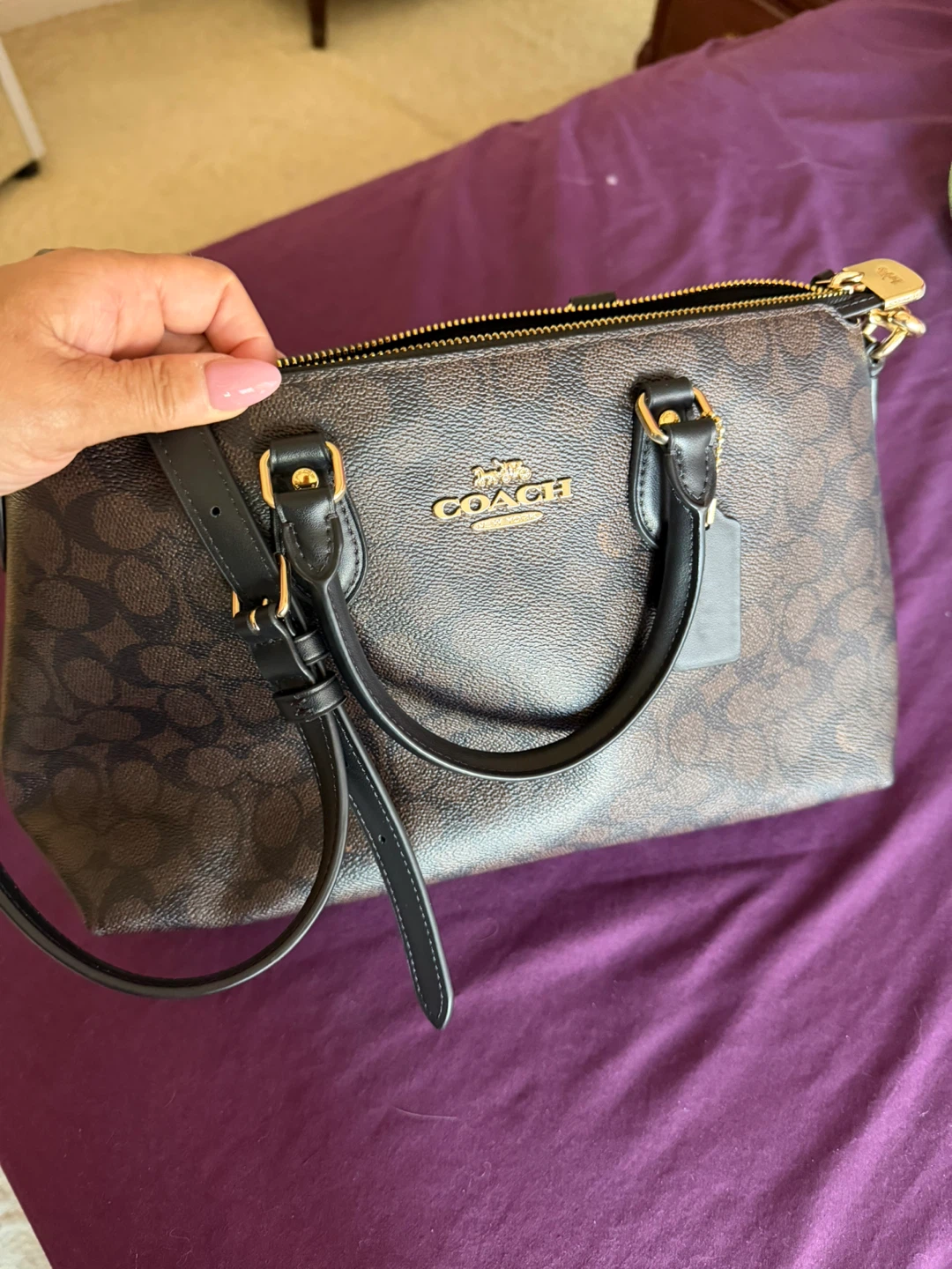 Coach Signature Brown Leather Satchel Handbag