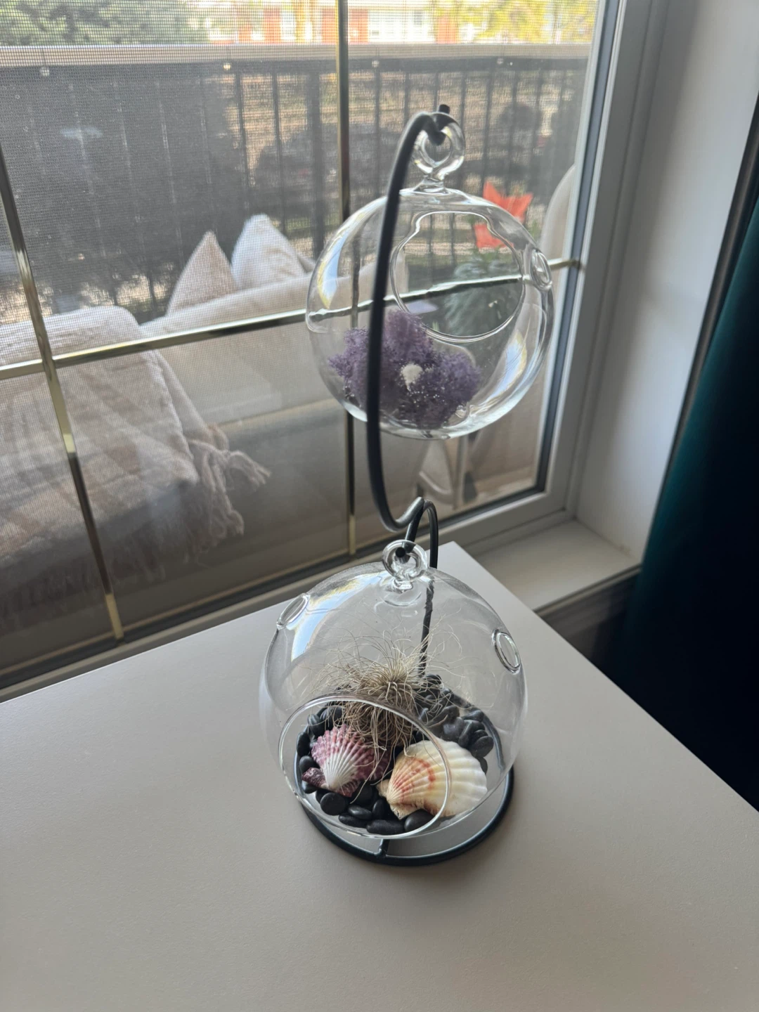 Double Orb Hanging Terrarium with Decor - photo 2