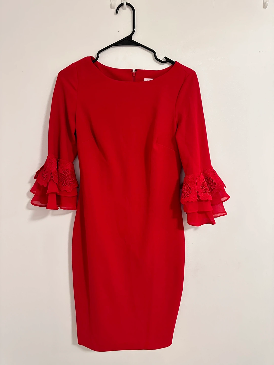 Calvin Klein Red Dress with Ruffle Sleeves Size 4