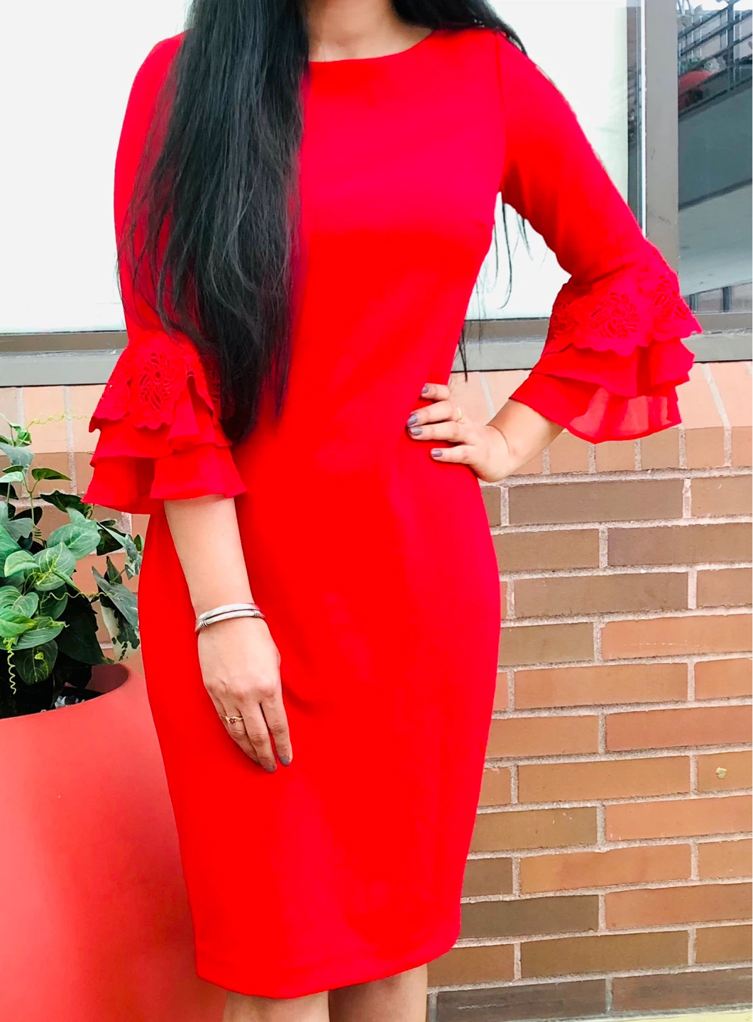 Calvin Klein Red Dress with Ruffle Sleeves Size 4 - photo 4