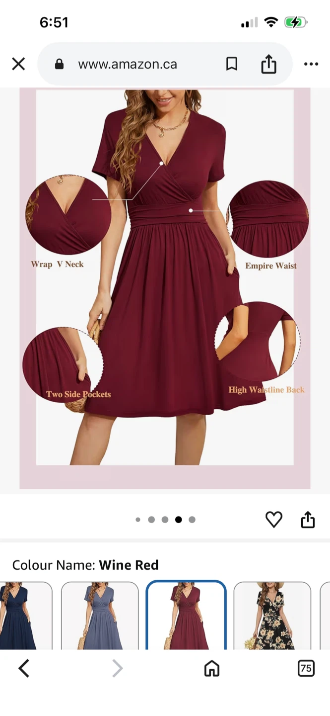 WEACZZY Women's Wine Red Short Sleeve Wrap Dress