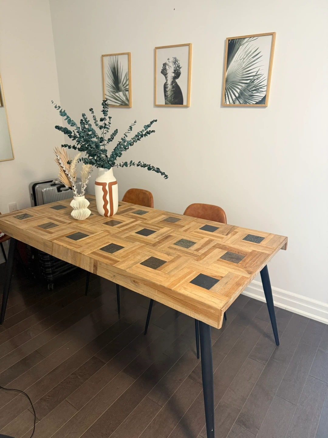 Wooden Dining Table with Patterned Inlay