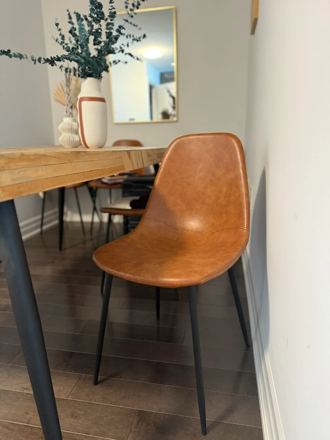 4 Brown Faux Leather Dining Chairs