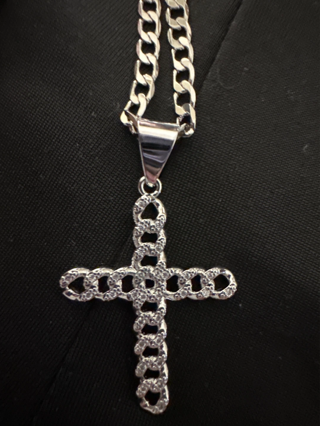 Silver Tone Cross Necklace with Rhinestones - photo 2