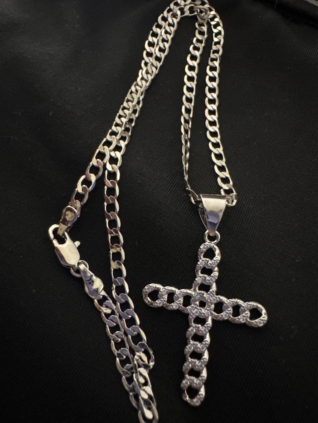 Silver Tone Cross Necklace with Rhinestones - photo 3