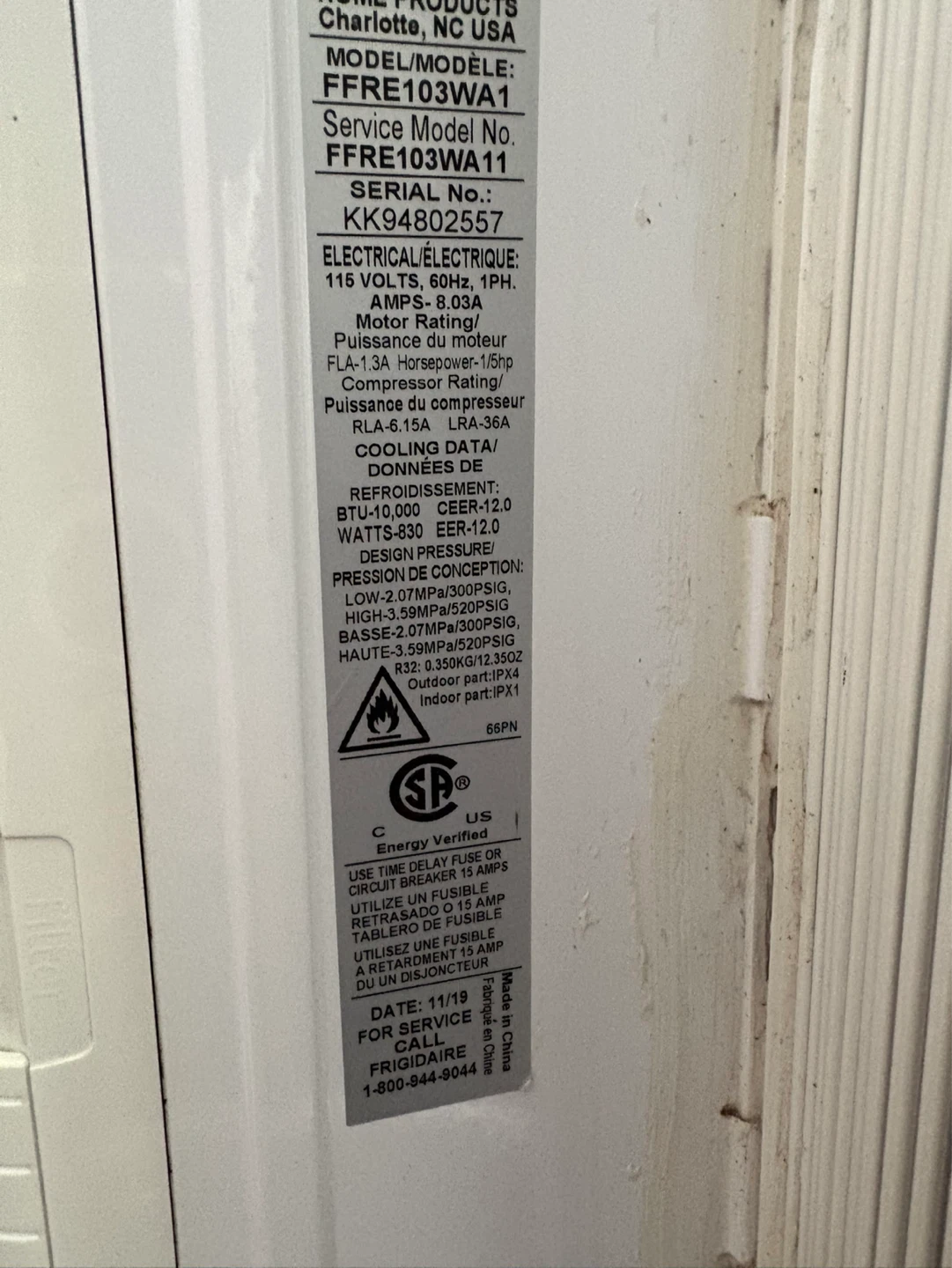 Frigidaire Window Air Conditioner FFRE103WA1 - photo 5