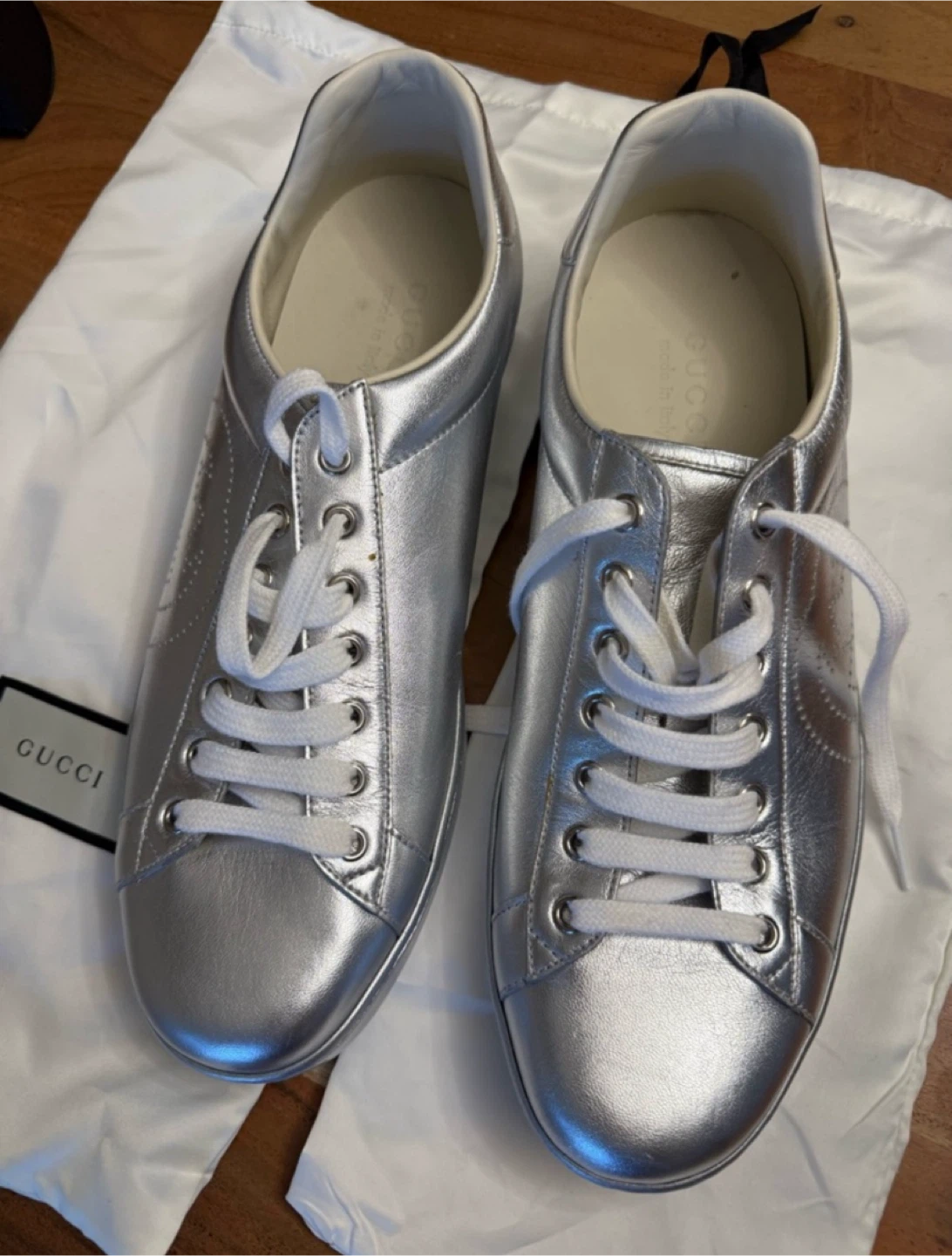 Gucci Men’s Ace Silver Leather Sneakers - photo 2