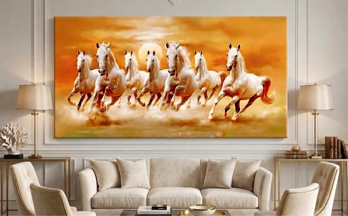 White Horses Running Canvas Wall Art