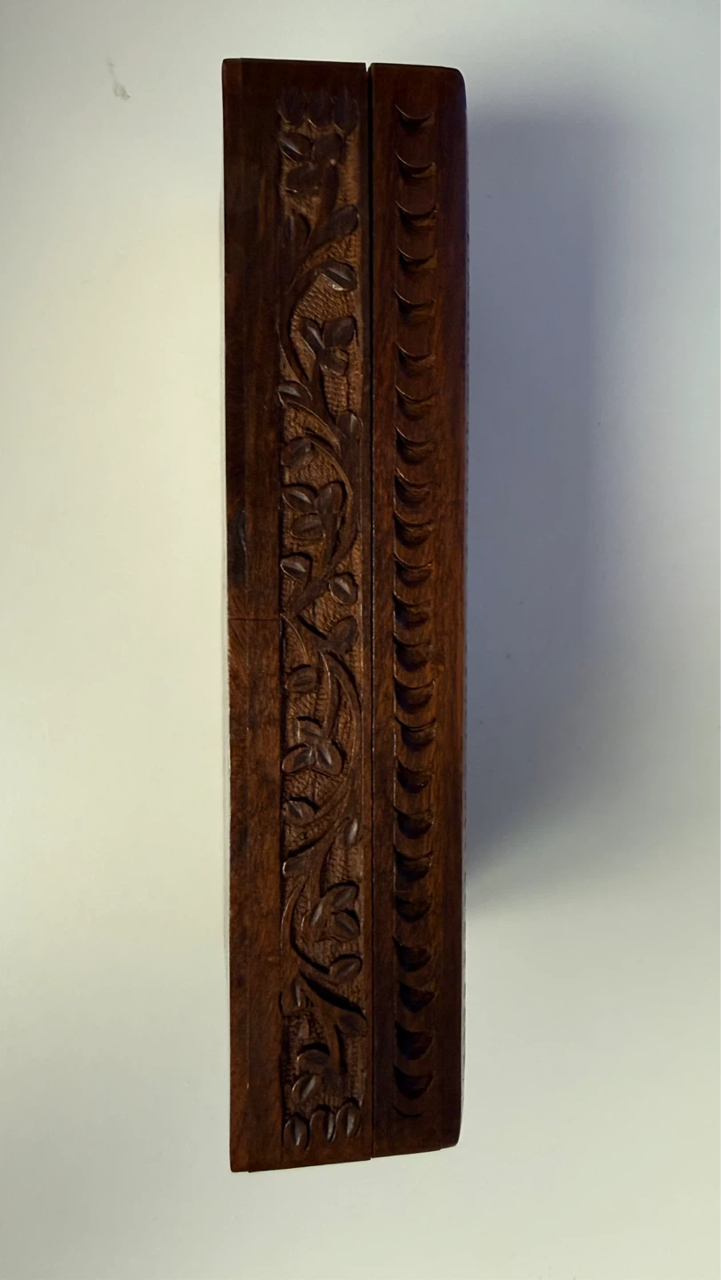 Carved Wooden Trinket Box with brass Elephant Inlay - photo 3