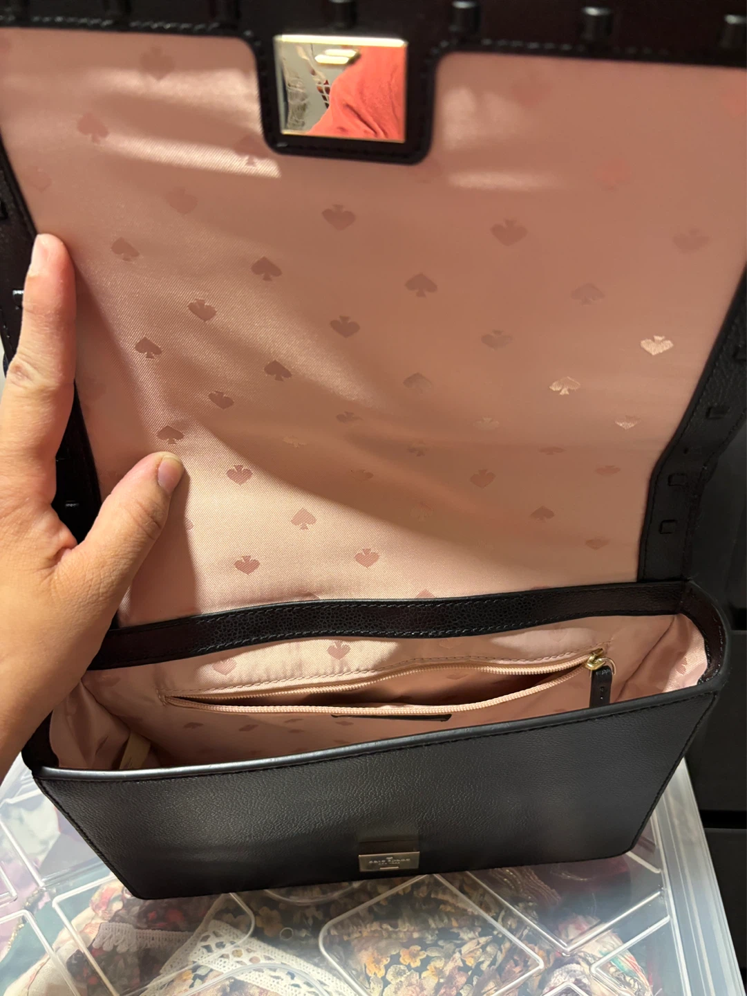 Kate Spade Black Leather Handbag with Pink Trim - photo 3