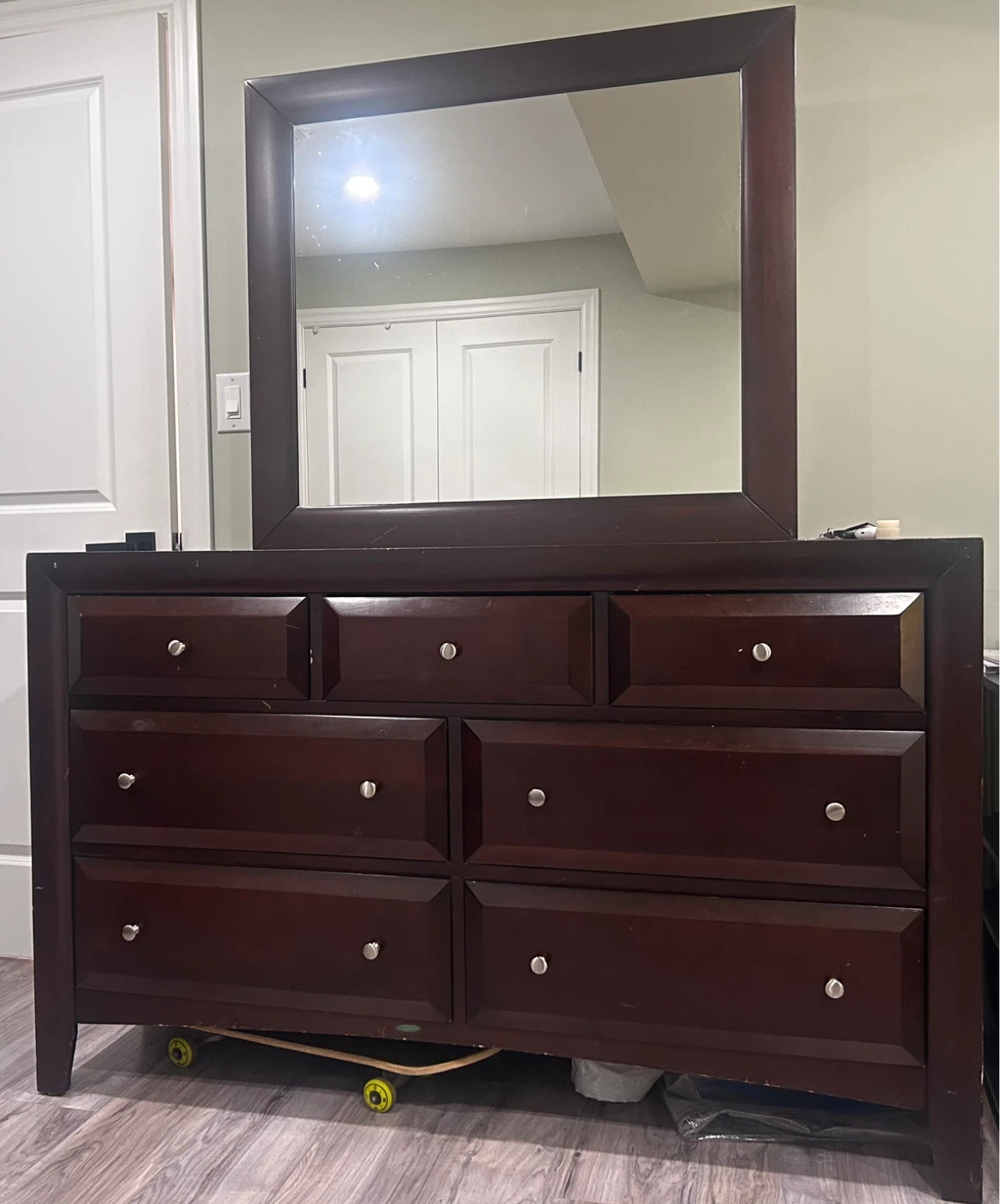 Dark Brown 7-Drawer Dresser with Mirror