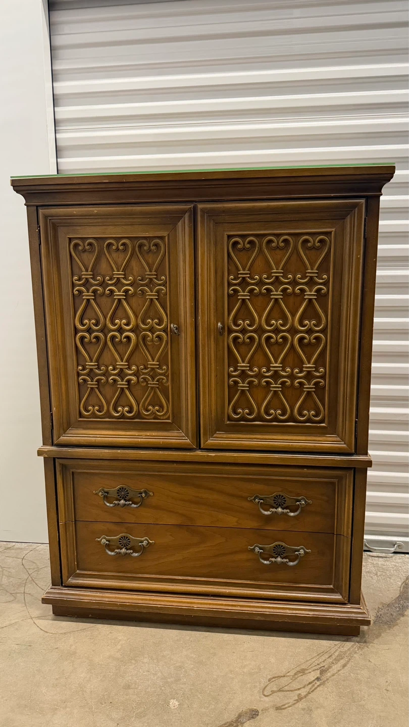 Vintage Wood Armoire Dresser with Drawers