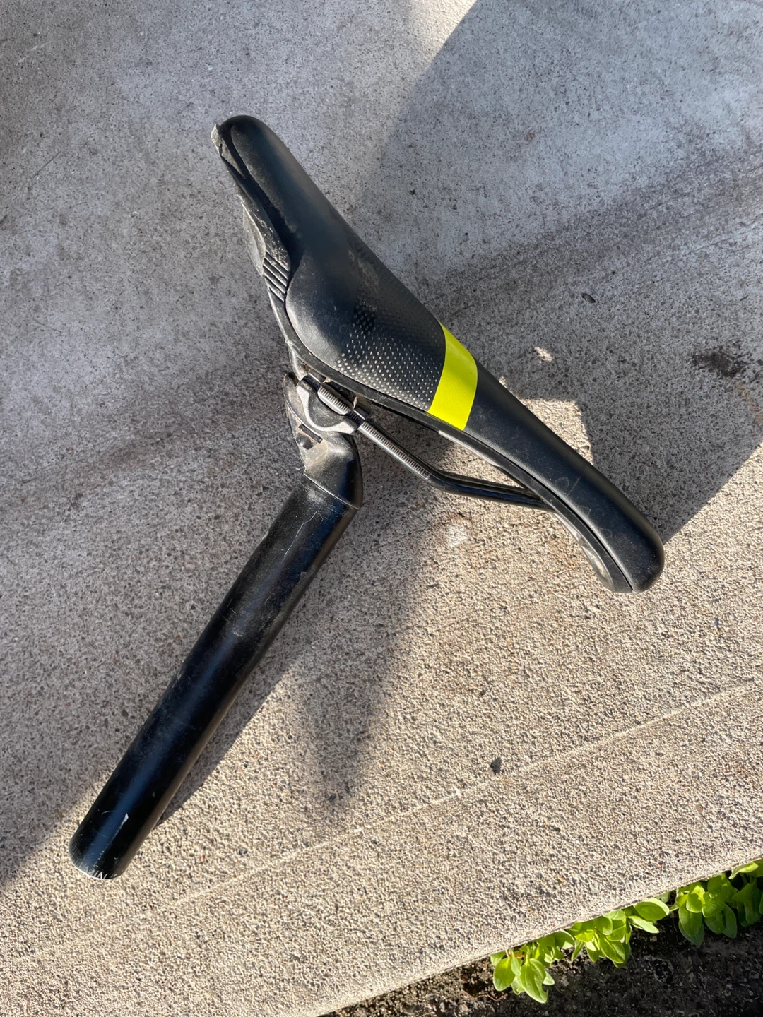 Giant Black Bicycle Saddle with Yellow Stripe