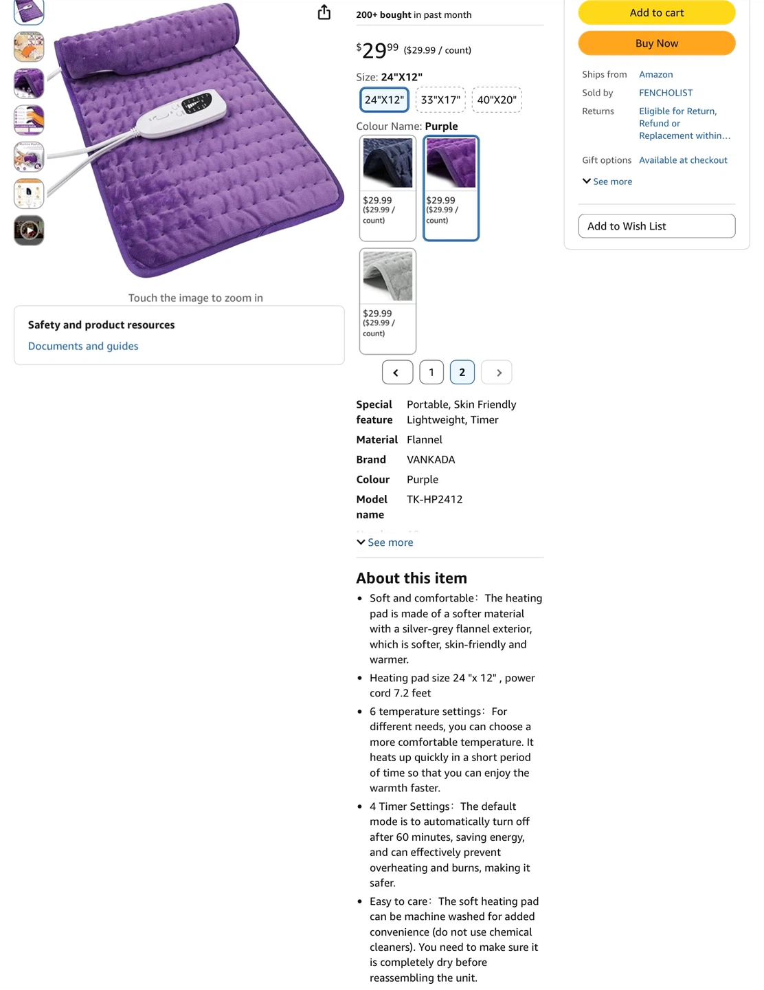 New Velour Heating Pad - Purple 24"x12" - photo 2