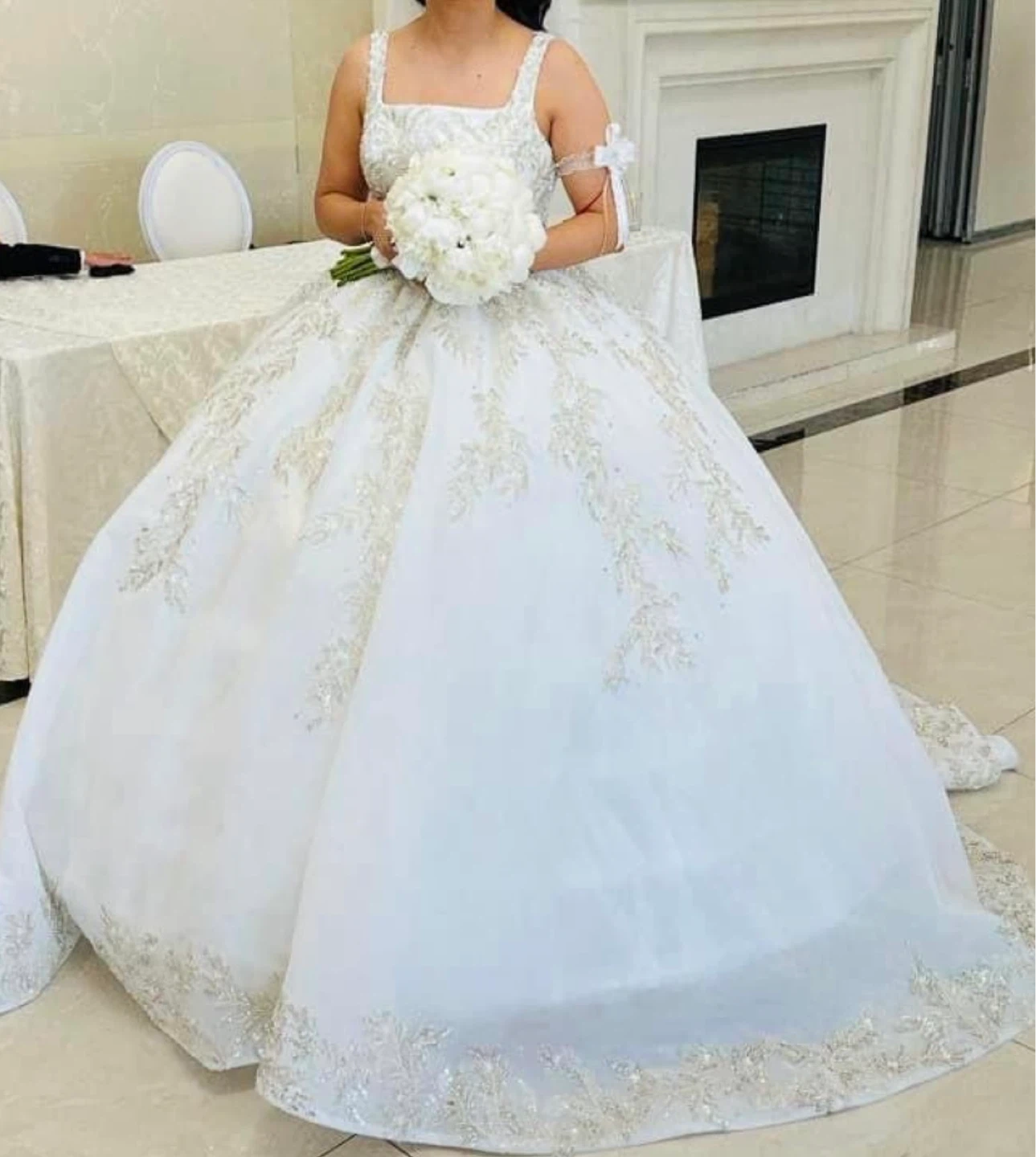 White Wedding Dress with Silver Embellishments - photo 4