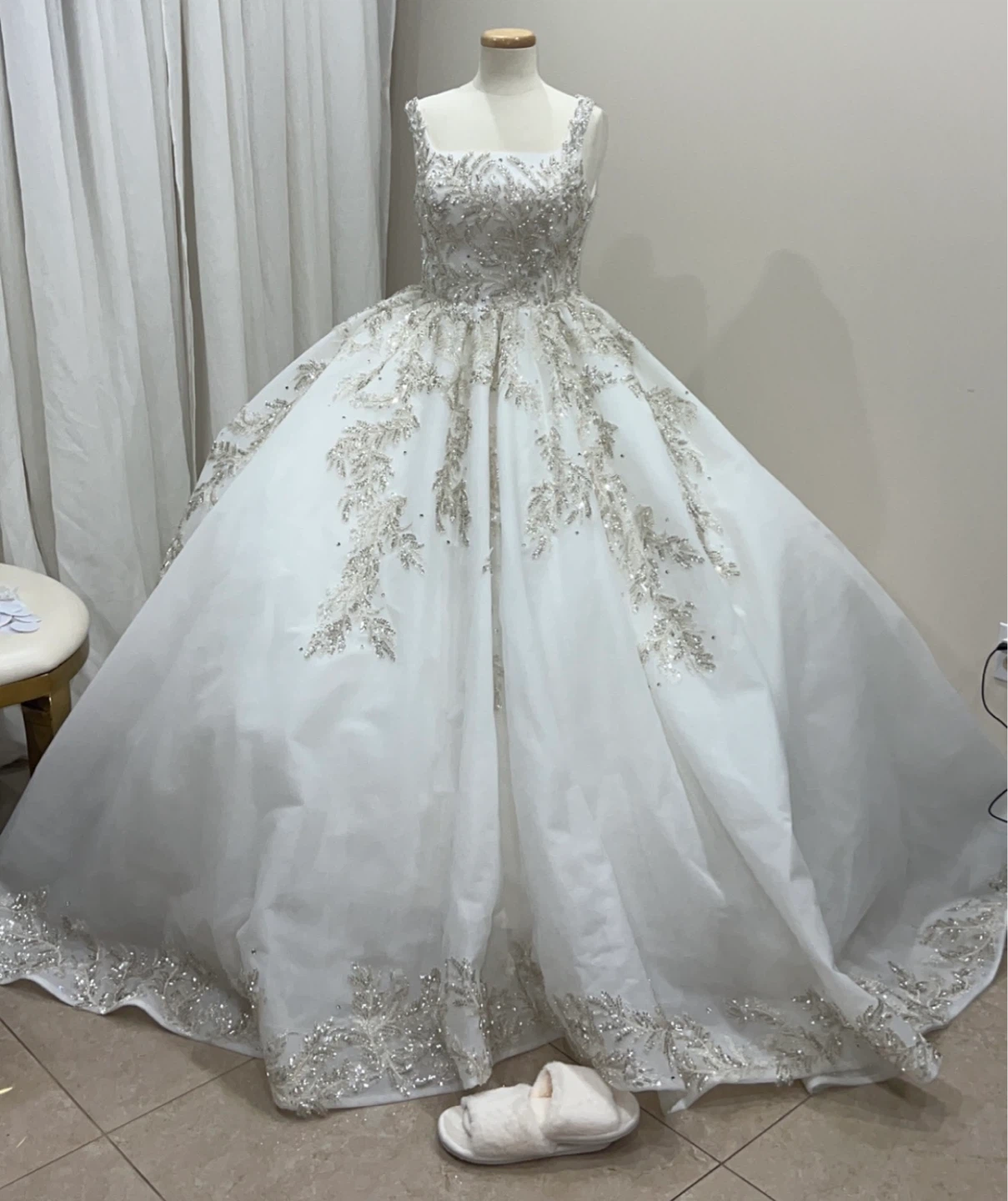 White Wedding Dress with Silver Embellishments