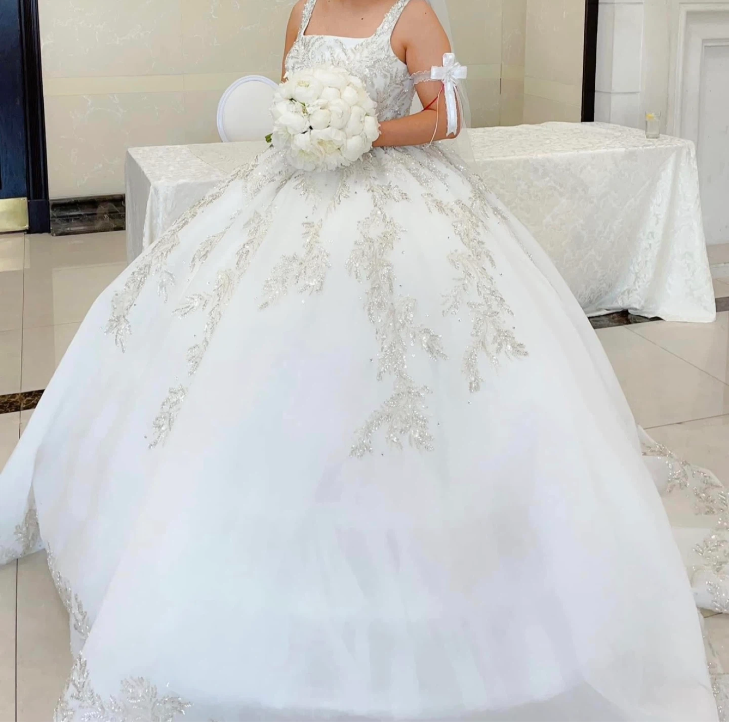 White Wedding Dress with Silver Embellishments - photo 3