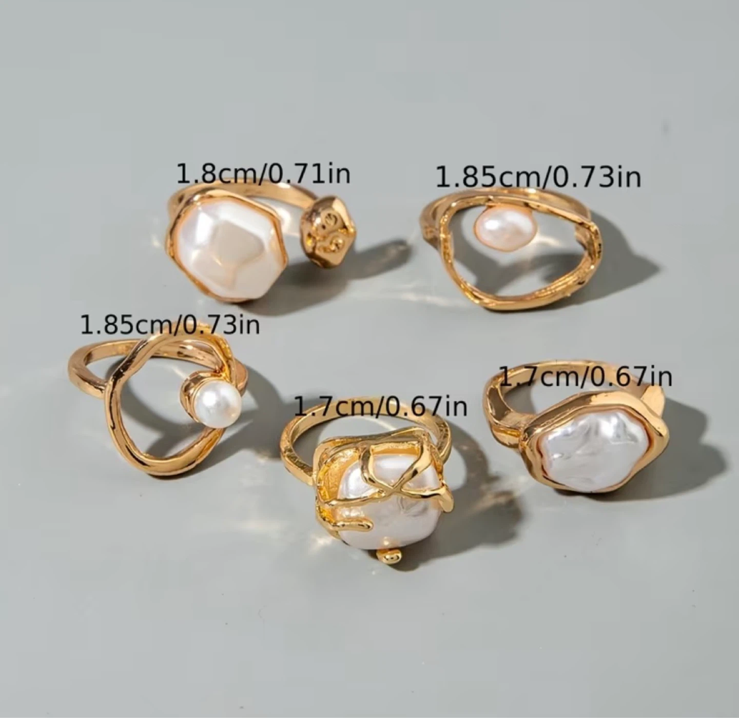 Gold & Pearl Statement Ring Set – 5 Pcs - photo 3