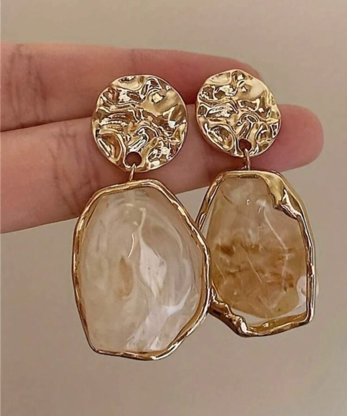 Gold & Cream Resin Drop Earrings - photo 2