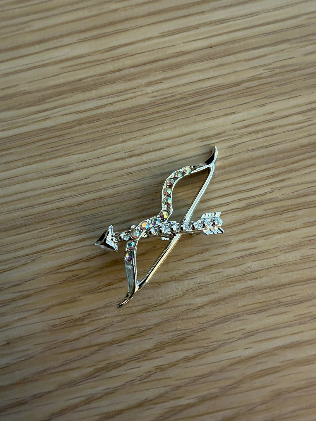 Bow and Arrow Brooch Pin with Rhinestones