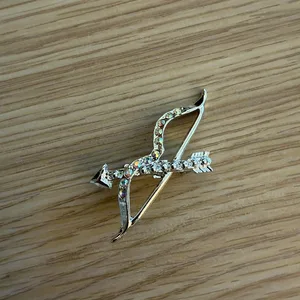 Bow and Arrow Brooch Pin with Rhinestones