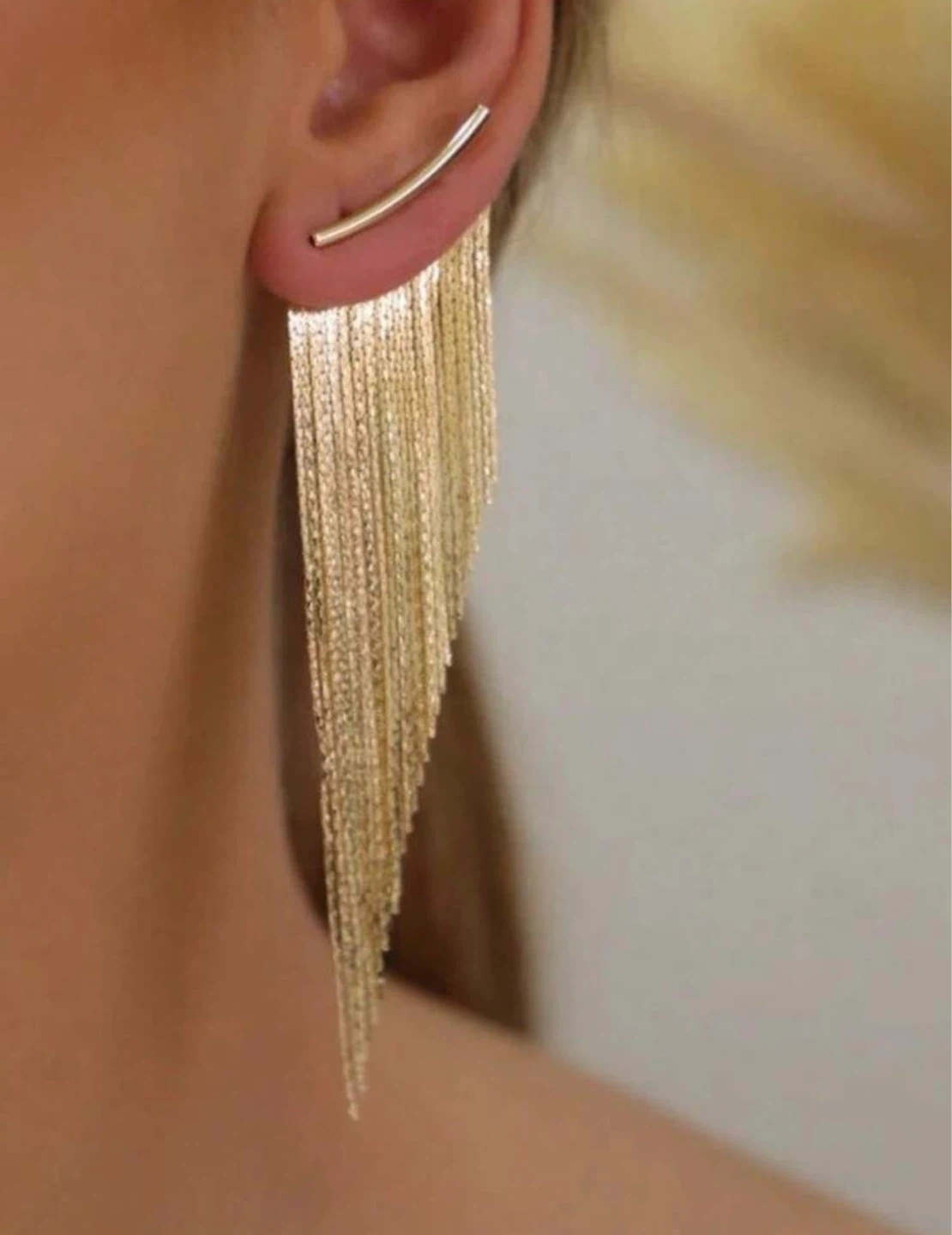 Gold Tassel Fringe Drop Earrings