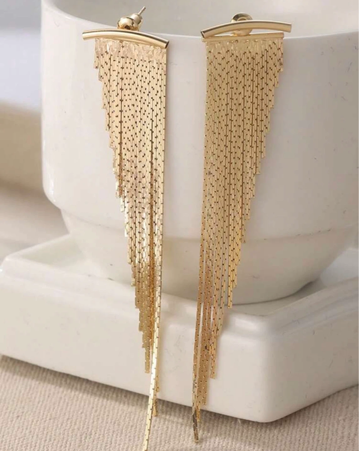 Gold Tassel Fringe Drop Earrings - photo 2