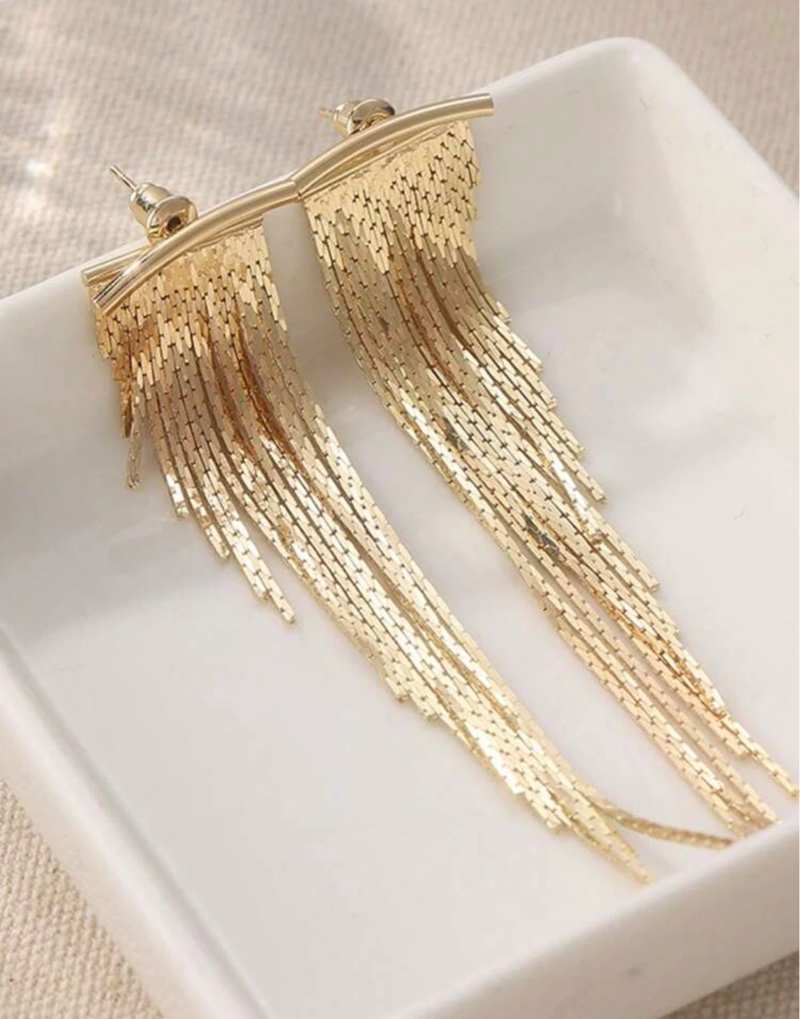 Gold Tassel Fringe Drop Earrings - photo 4
