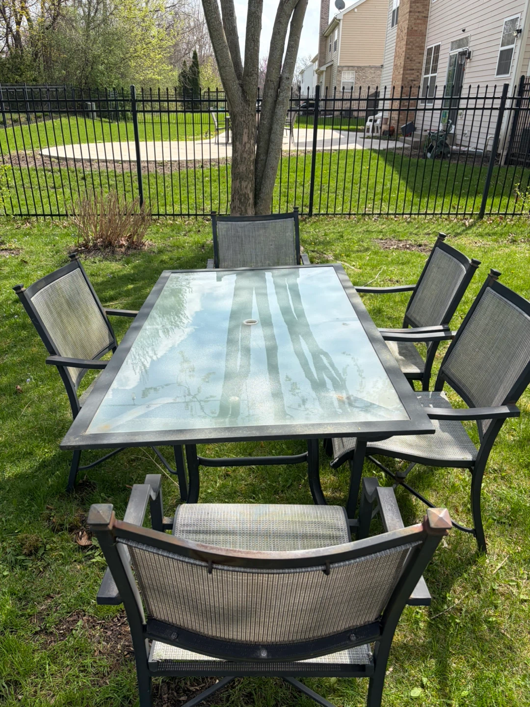 Glass Top Patio Dining Set with 5 Chairs