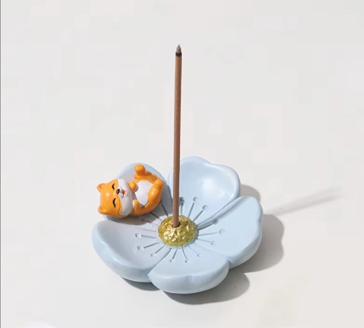 Cute Cat on Flower Incense Holder