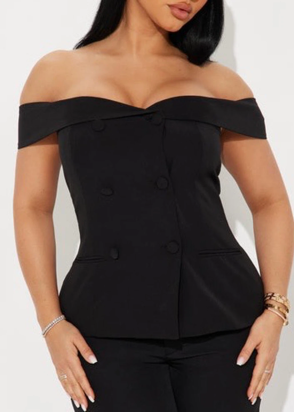Fashion Nova Black Off-the-Shoulder Blazer Top