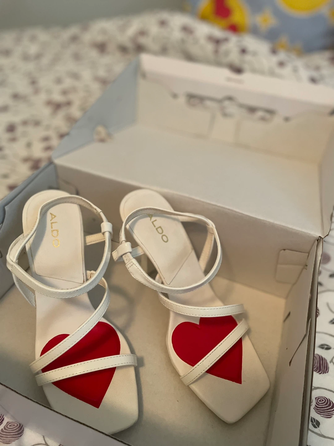 ALDO White Heels with Red Hearts