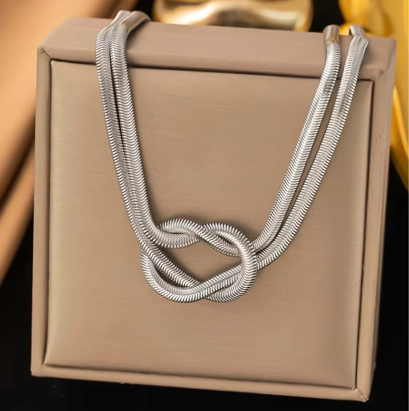 Double Snake Chain Knot Necklace – Silver colour - photo 2