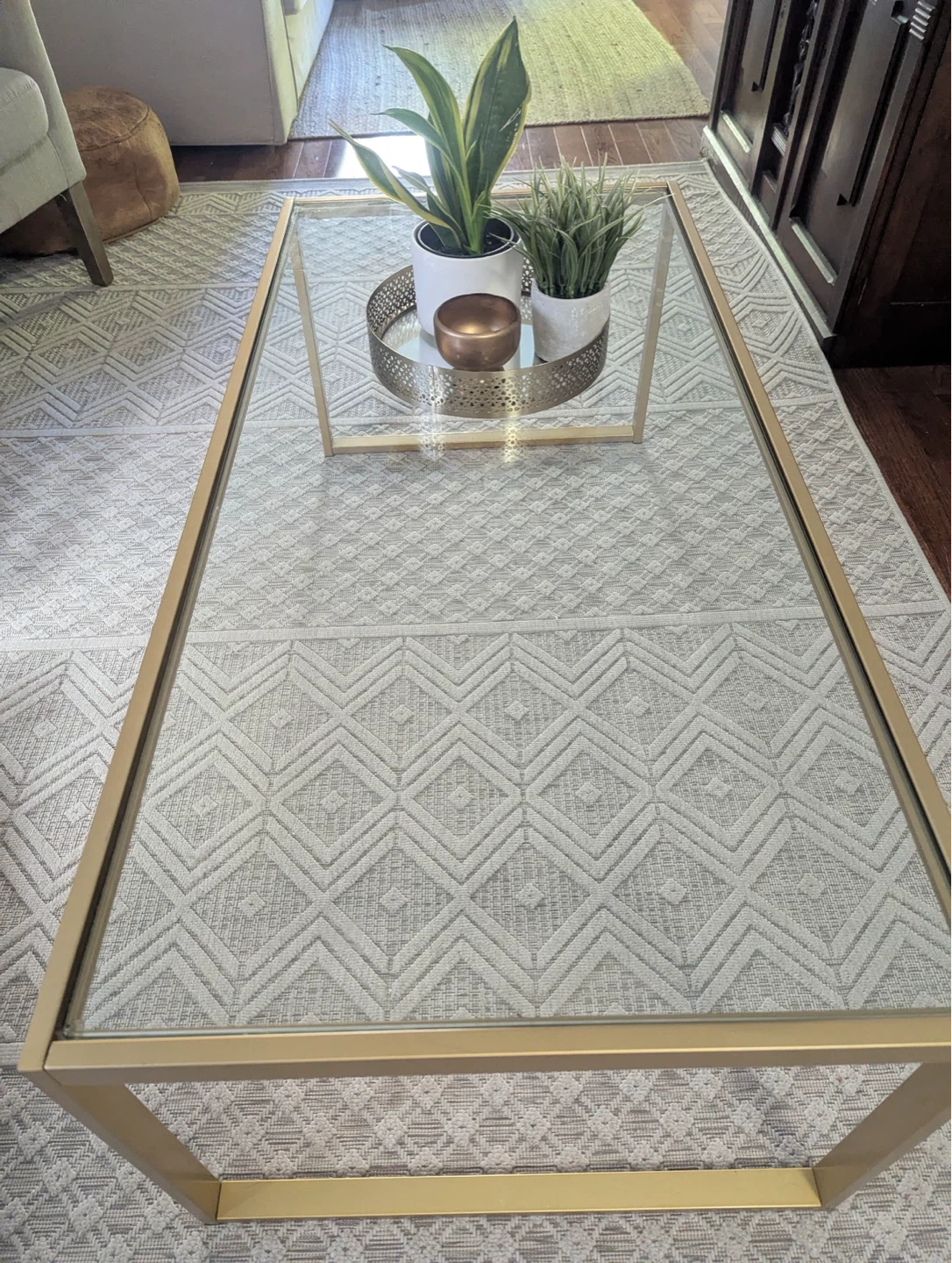 Gold Metal Frame Coffee Table with Glass Top