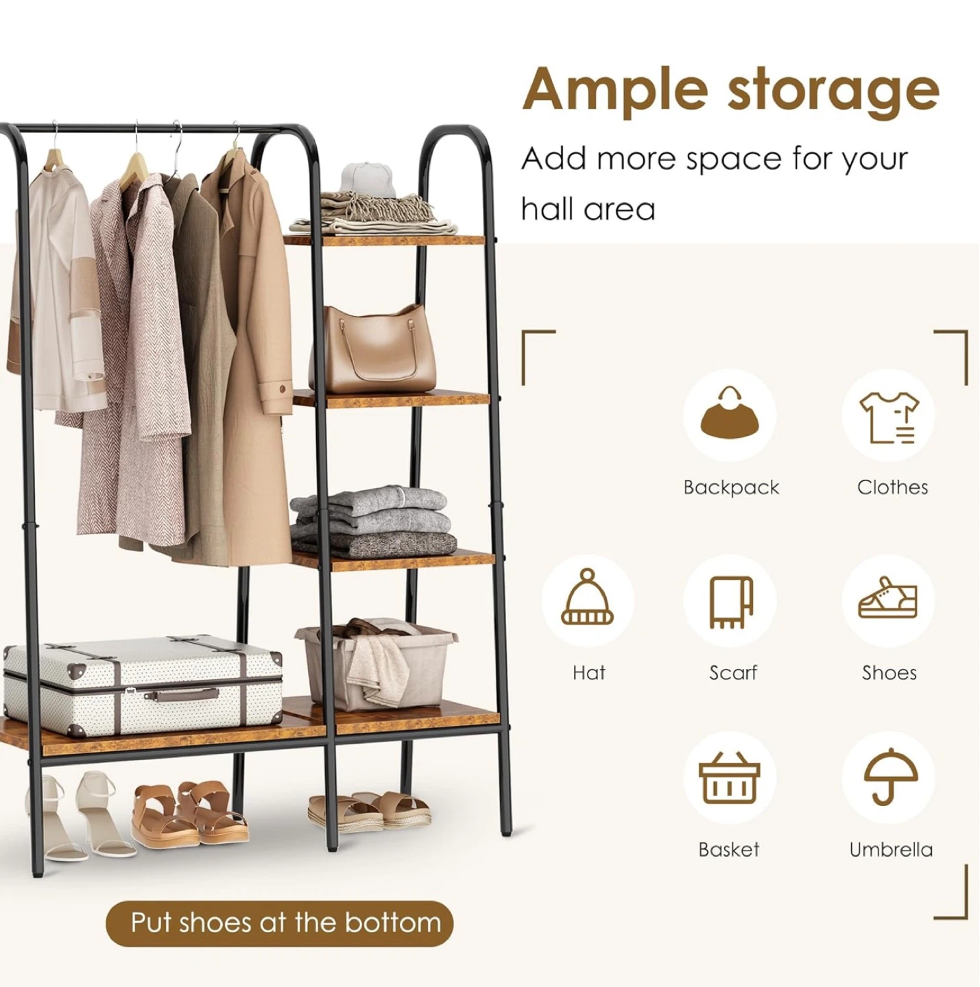 SogesHome Free Standing Clothing Rack with Storage Shelves - photo 2