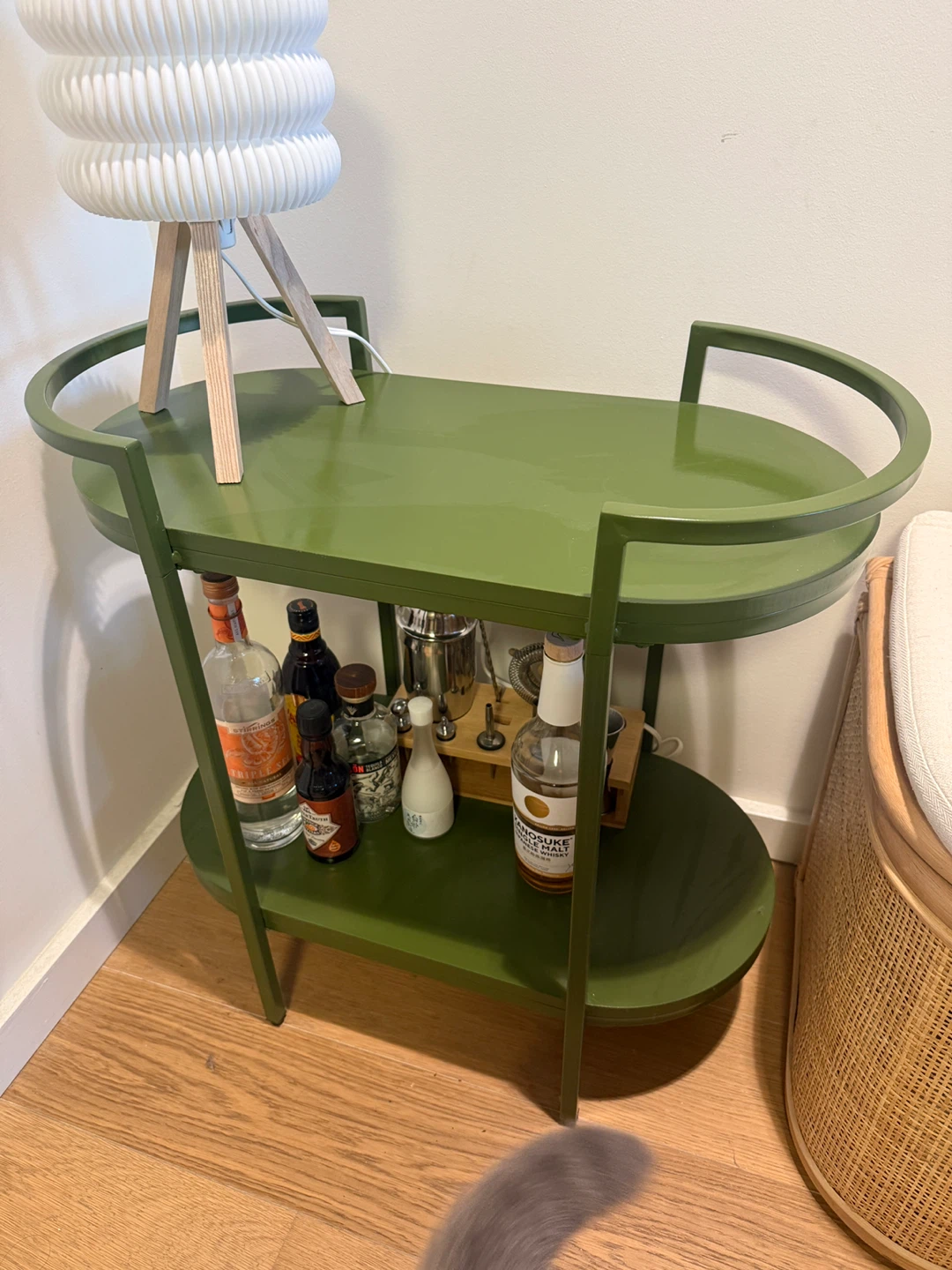 Green Two-Tier Bar Cart