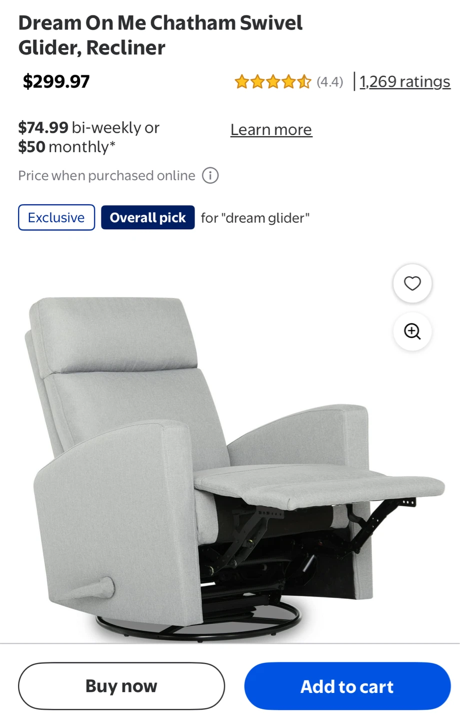 Dream On Me Chatham Swivel Glider Recliner - Grey - photo 4