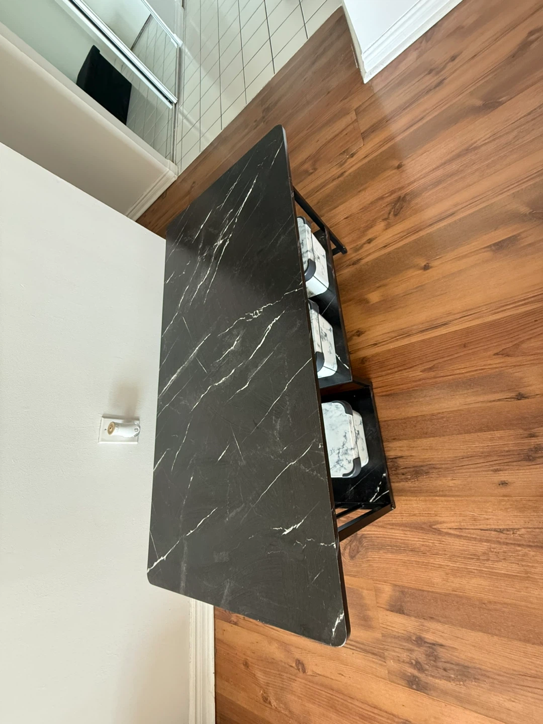 Black Marble-Look Coffee Table + 3 Matching Storage Boxes - photo 2