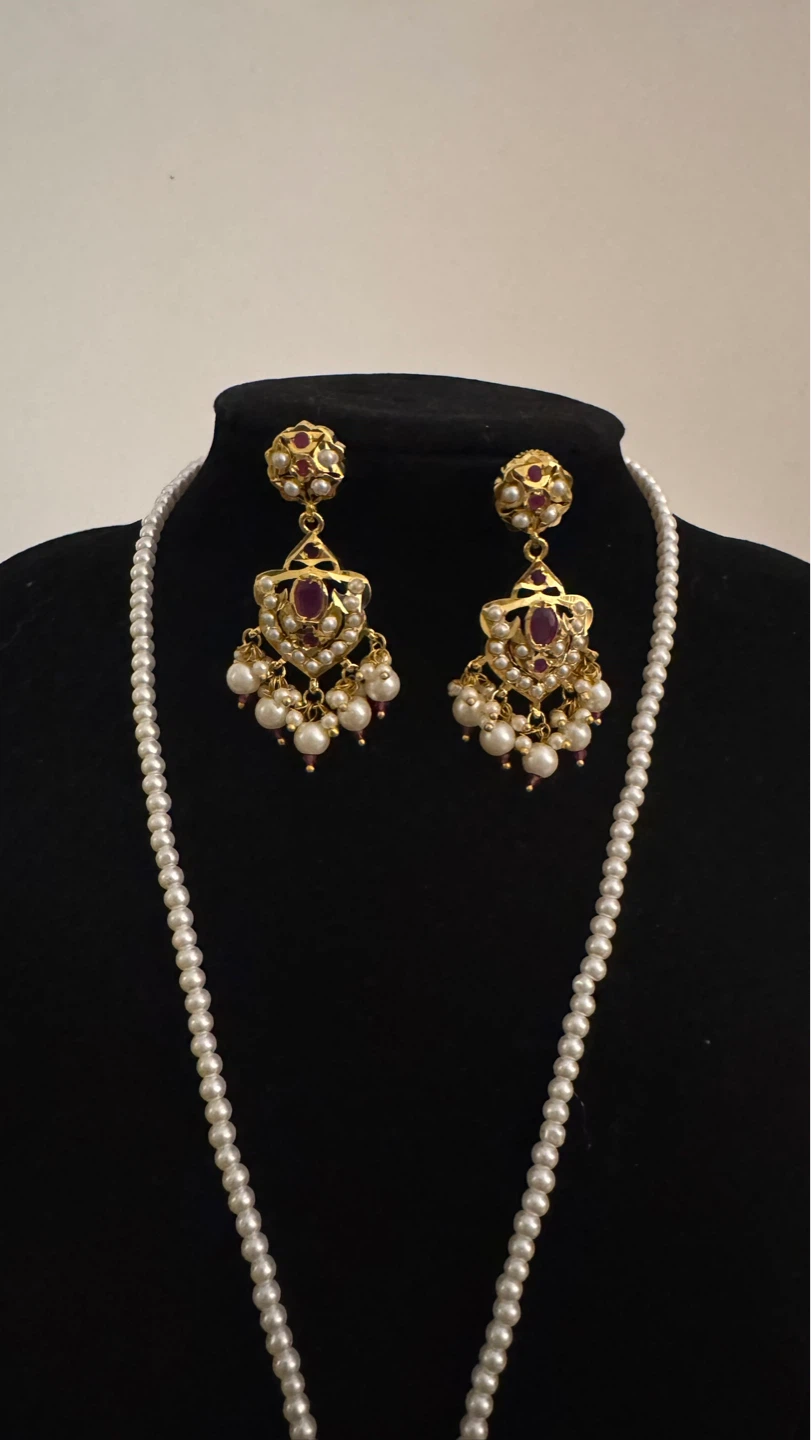 Jadau Pearl Necklace and Earring Set - photo 2