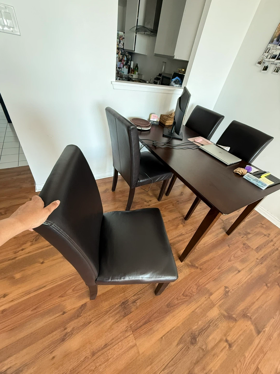 Dark Walnut Dining Table + 4 Leather Chairs - photo 2