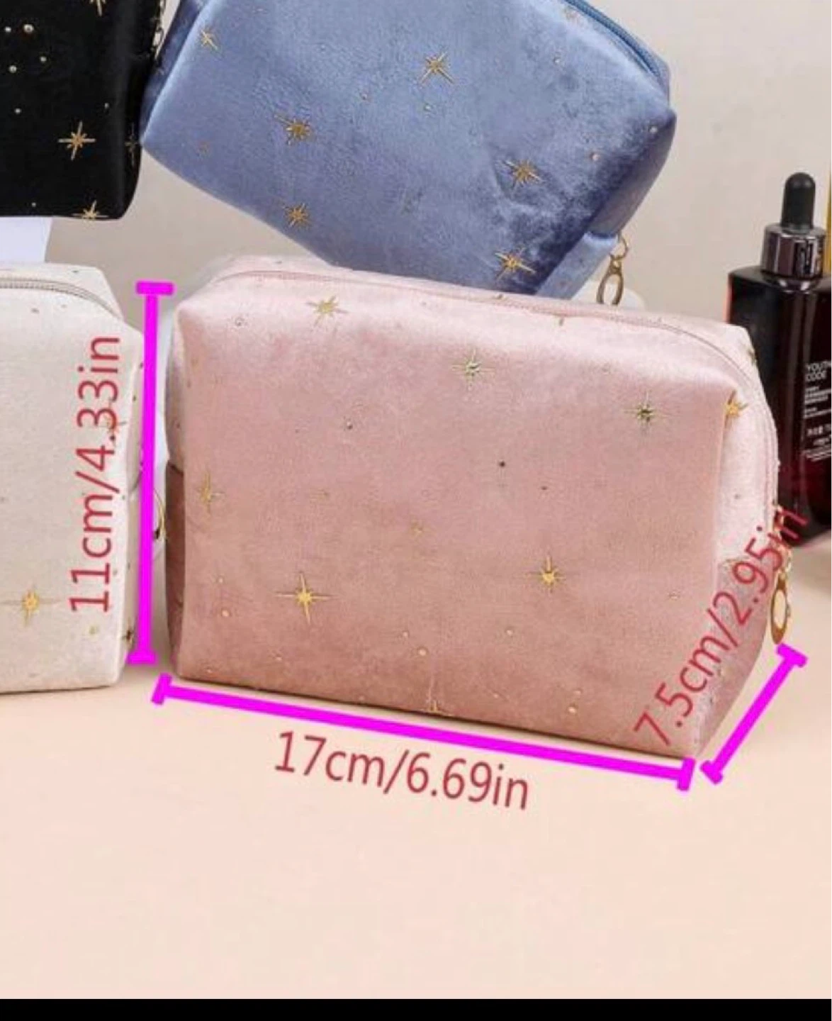 Velvet Makeup Bag with Gold Stars - photo 3