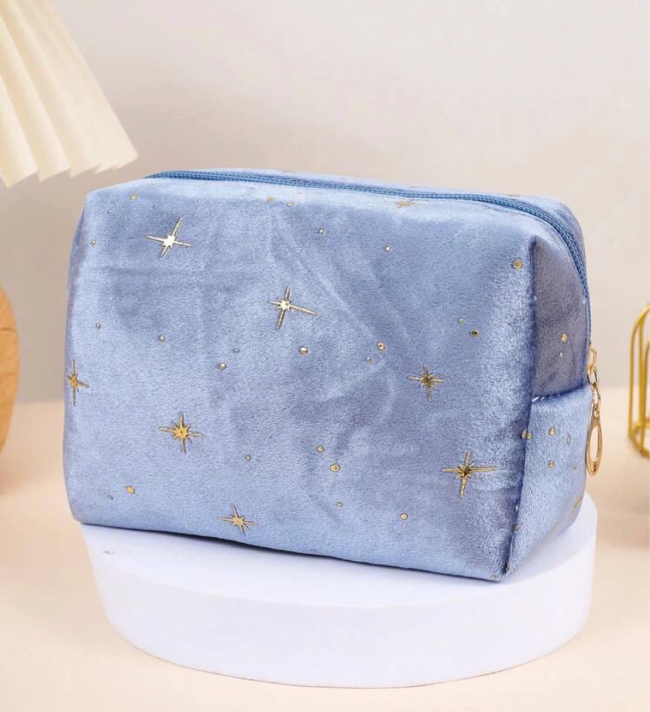 Velvet Makeup Bag with Gold Stars