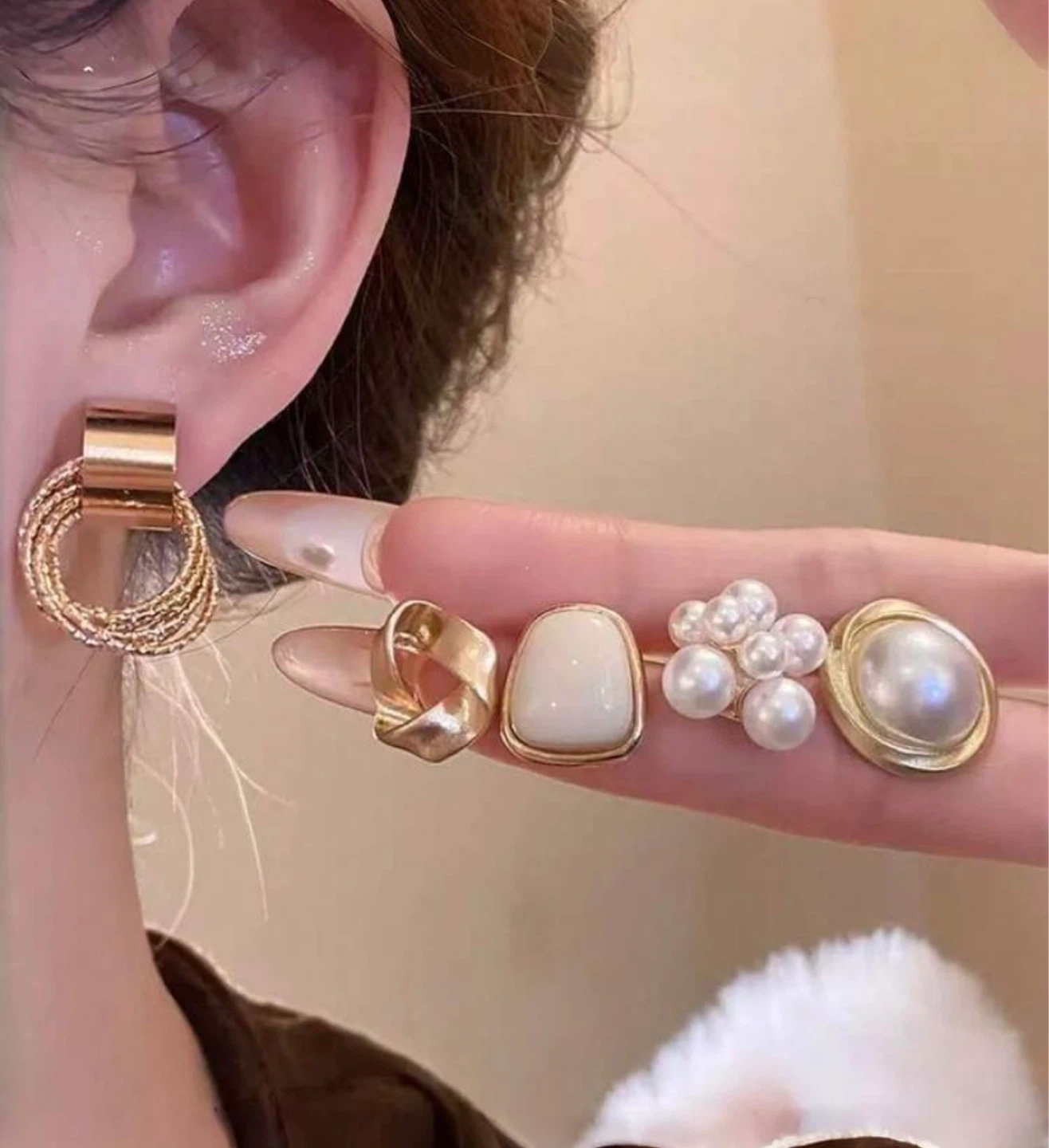 5-Pair Gold & Pearl Earring Set - photo 2