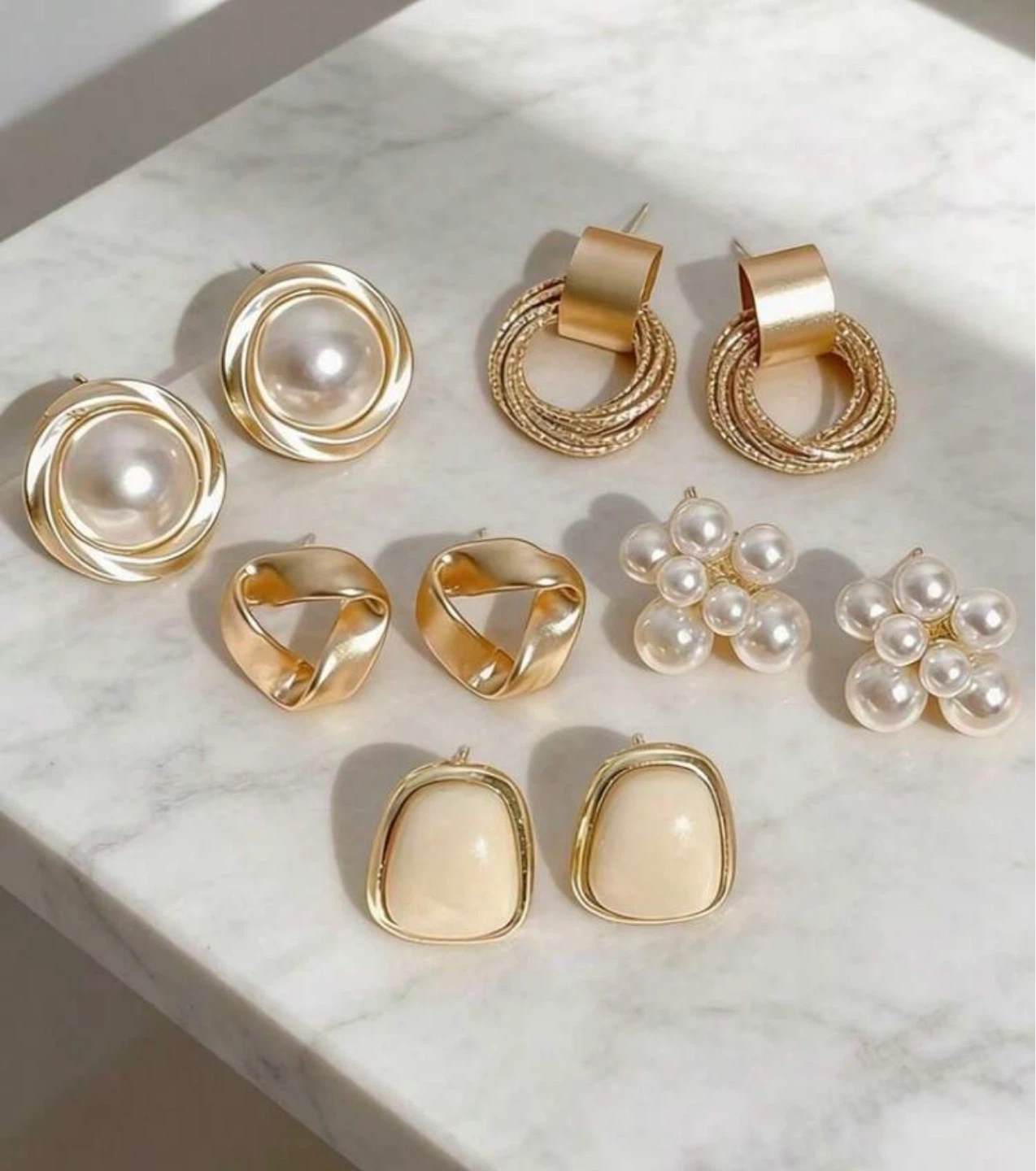 5-Pair Gold & Pearl Earring Set