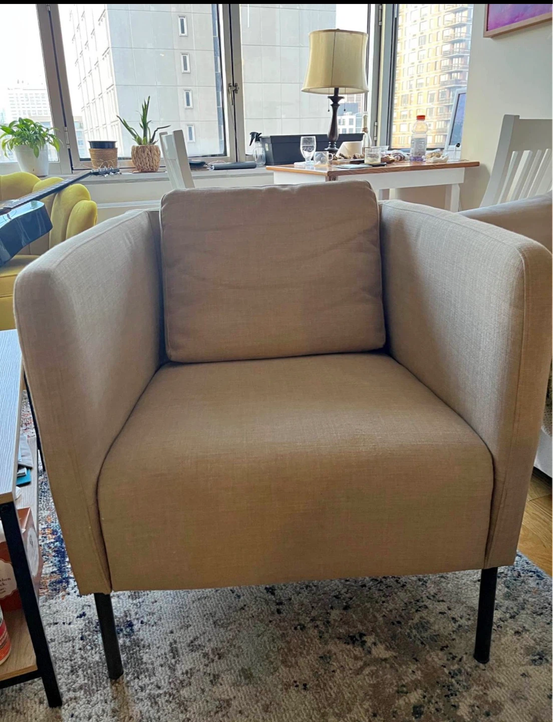 Tan Accent Chair with Pillow