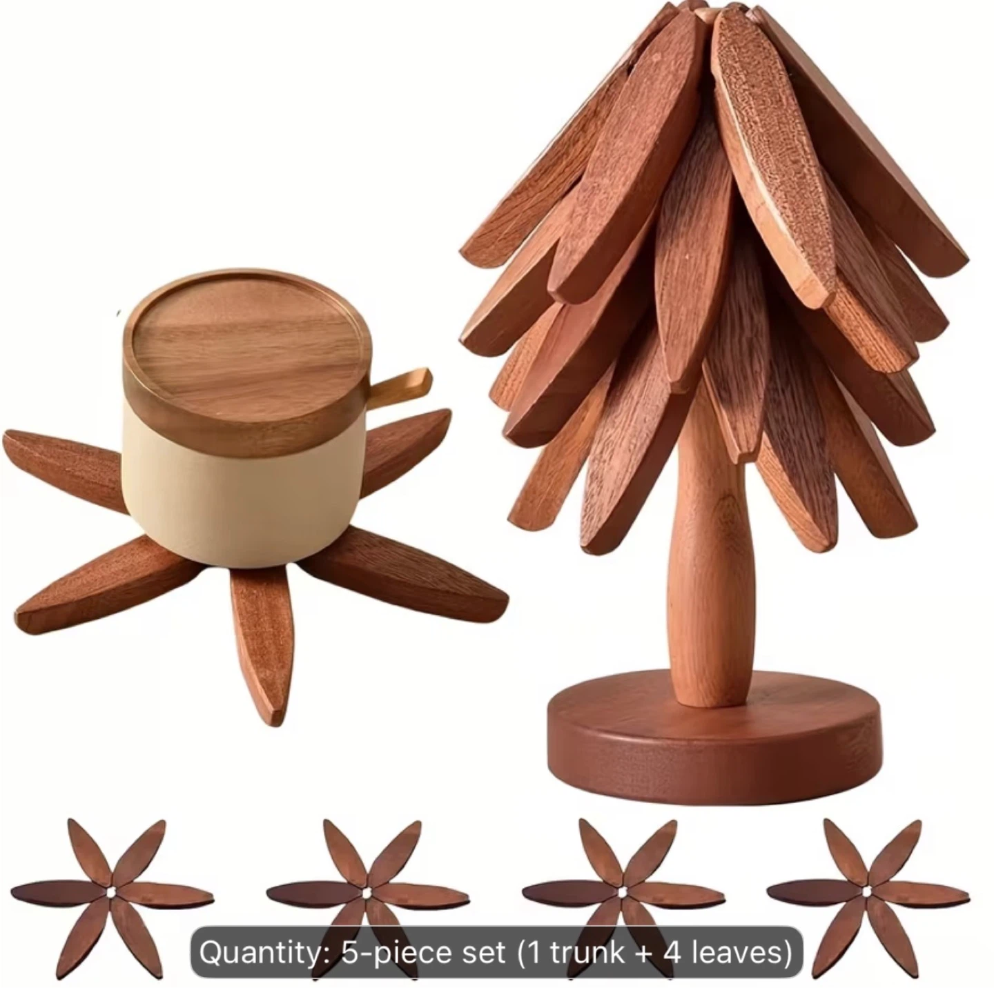 Wooden coaster trivet Set - 5-Piece