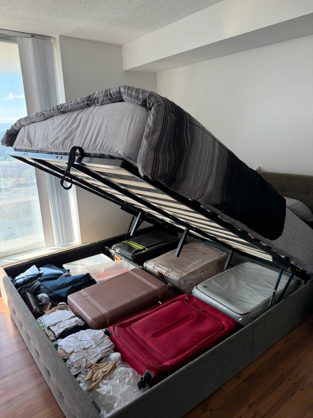 King Size Grey Storage Bed Frame and Mattress