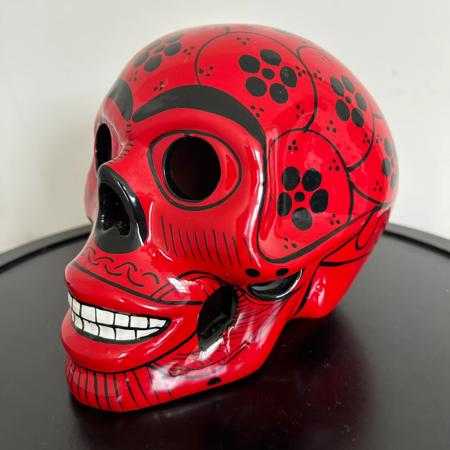 Vibrant Red Mexican Ceramic Skull – Hand-Painted