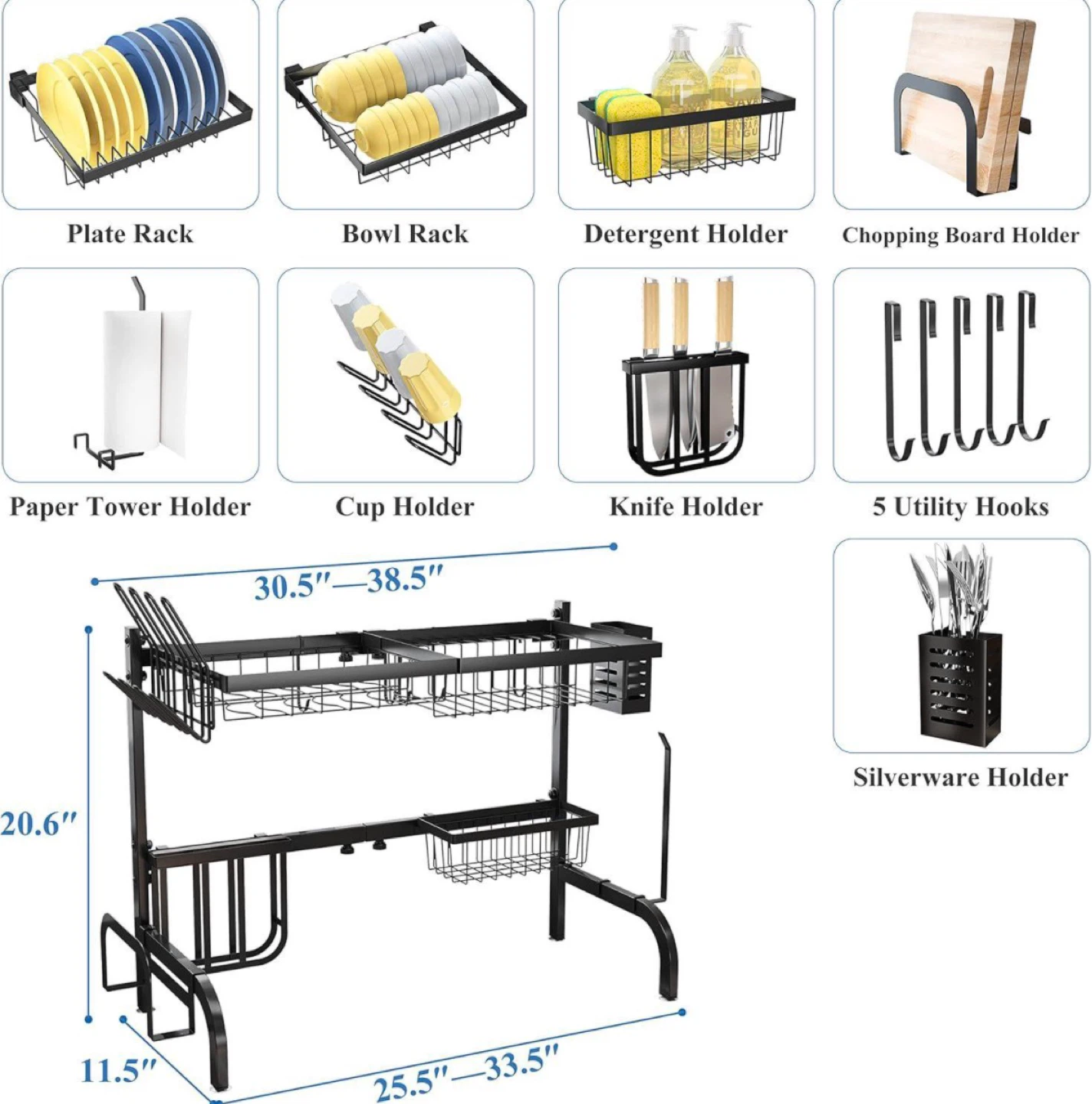 Adjustable Over-the-Sink Dish Drying Rack Set
