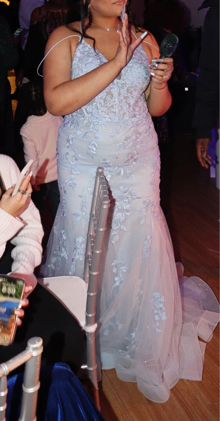 Light Blue Lace Mermaid Prom Dress - photo 2